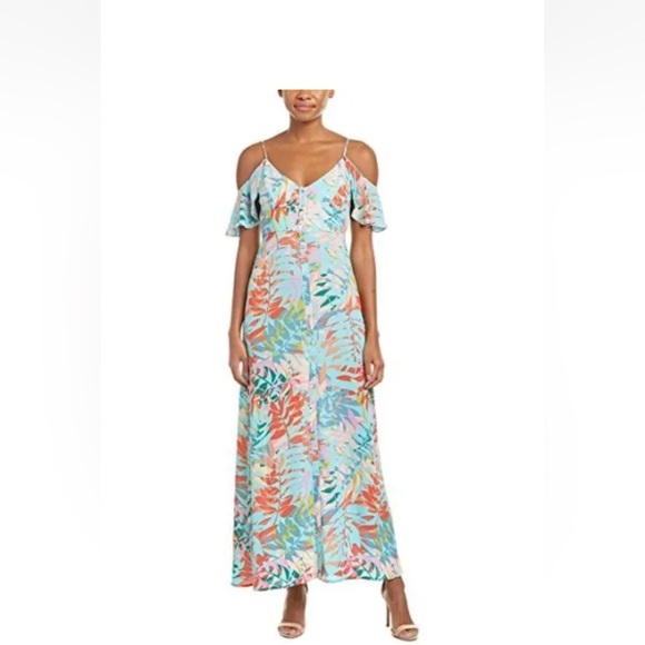 Bcbg multi color tropical print colinne button down maxi dress size medi… - Picture 1 of 14